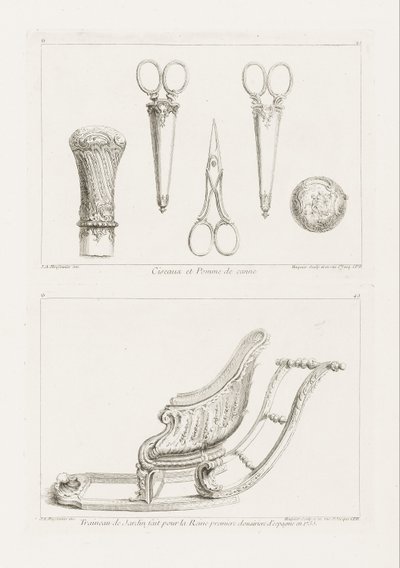 Design of Scissors and Cane Knob by Juste Aurèle Meissonnier